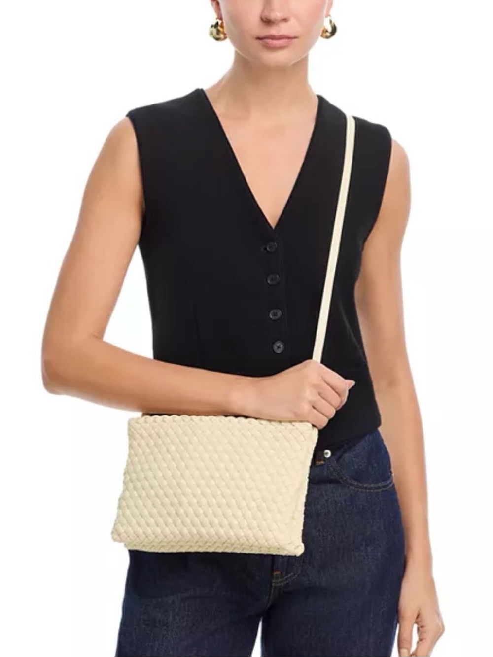 Naghedi Woven Soho Envelope Crossbody in Cream